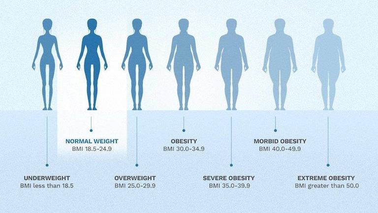 Gráfico que muestra las clasificaciones de peso de diferentes IMC.