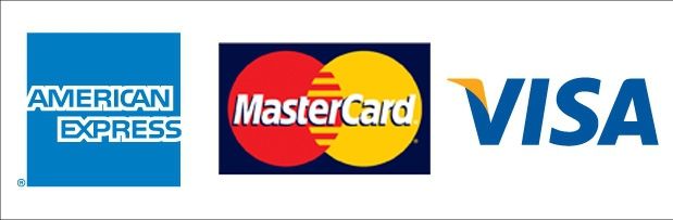 American Express logo, MasterCard Logo, and Visa Logo
