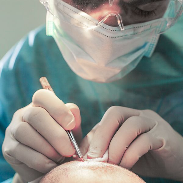 Closeup of doctor placing follicles into patient's scalp