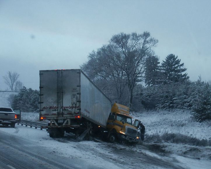 Blurred semi-truck driving on highway