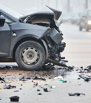 Damaged car after a front-end collision