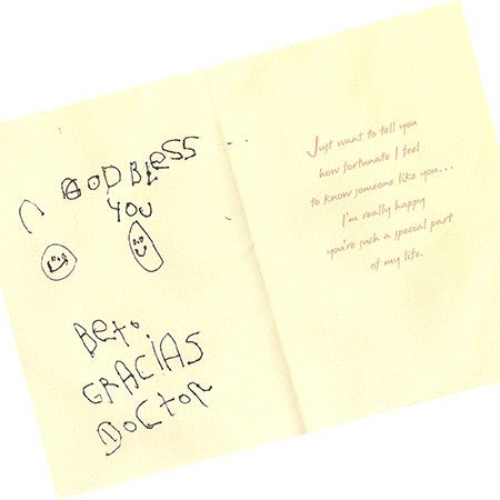 Child hand written note in english and spanish