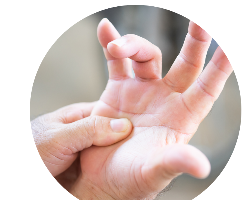 a person pressing on their hand with their thumb