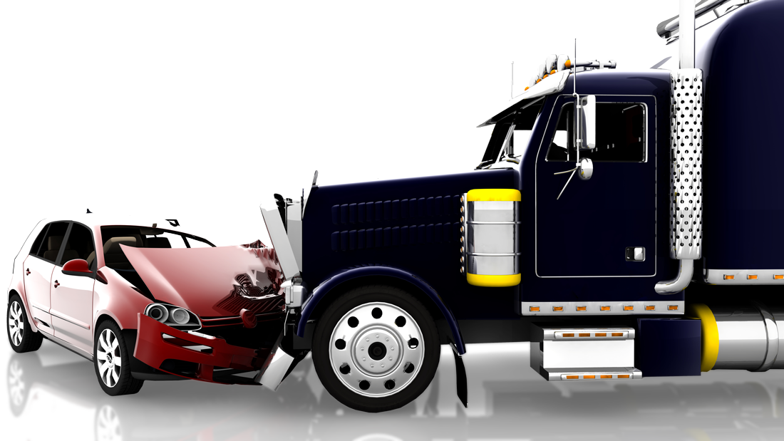 Semi truck crushing small car