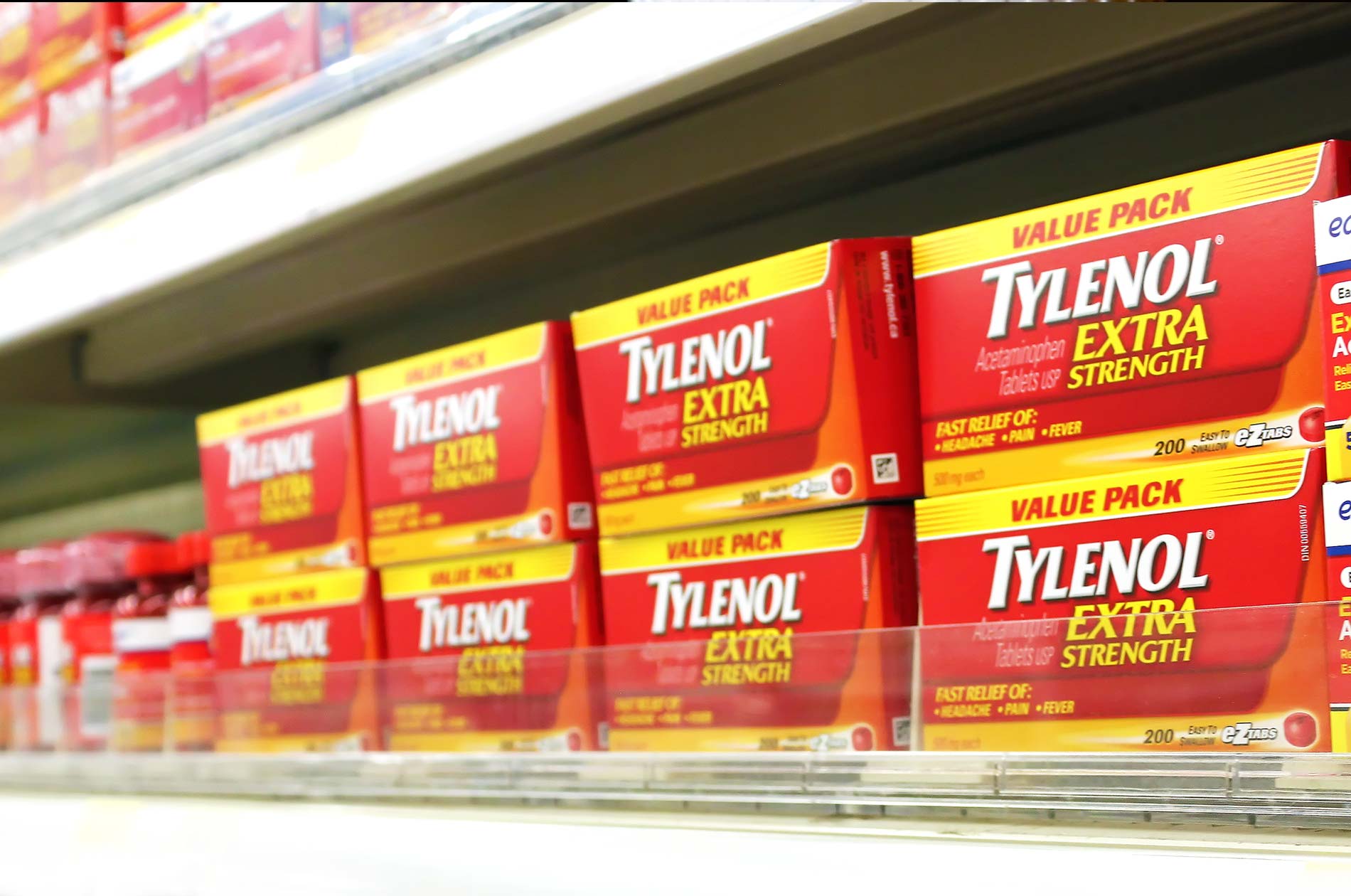 Tylenol® boxes on a shelf