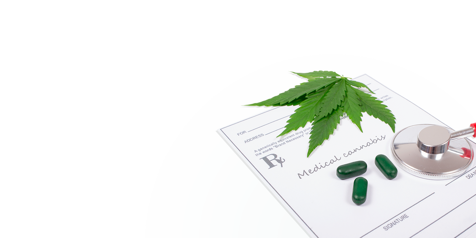 Medical marijuana paperwork and stethescope
