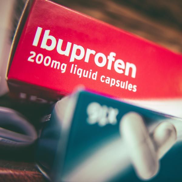 Closeup of ibuprofen box