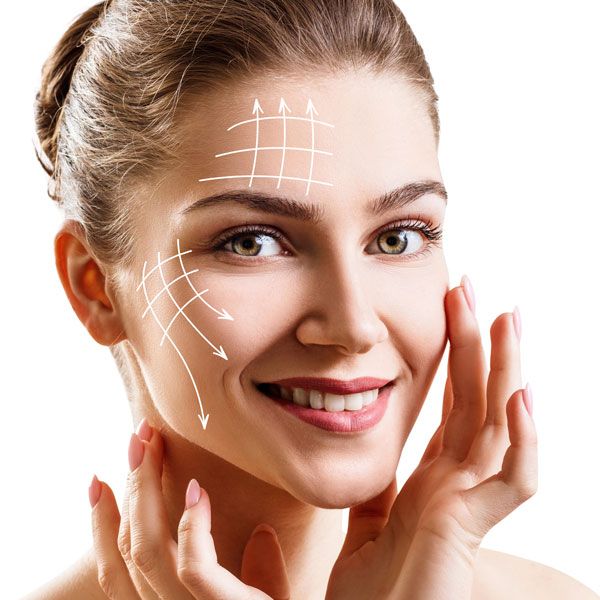 Woman's face with lines to indicate facelift surgery results