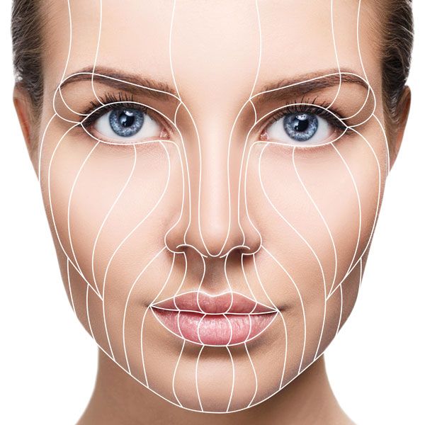 Woman's face with lines to indicate facelift surgery results